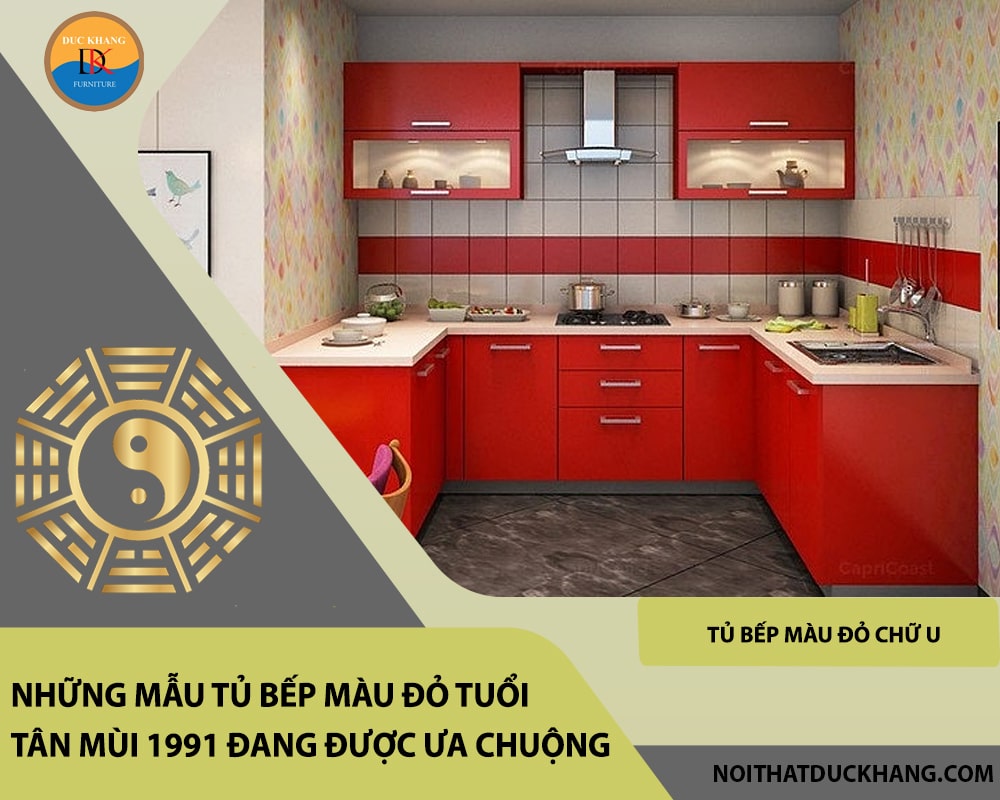 Tủ bếp màu đỏ chữ U