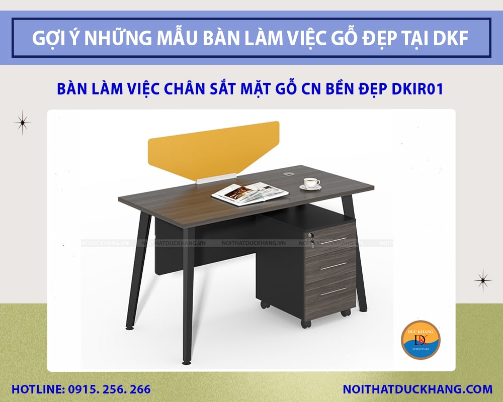 Bàn làm việc chân sắt mặt gỗ CN bền đẹp DKIR01 Bàn làm việc chân sắt mặt gỗ CN bền đẹp DKIR01