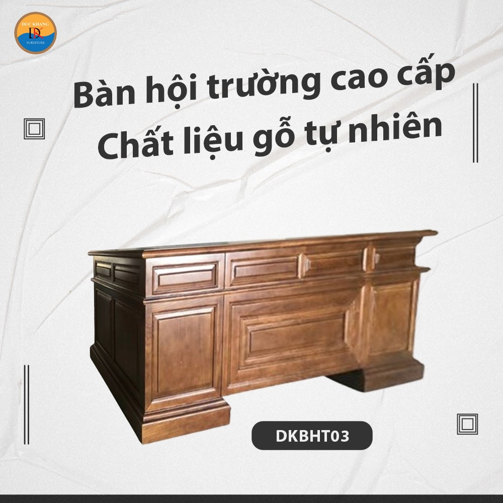 DKBHT03 | Bàn hội trường cao cấp, chất liệu gỗ tự nhiên