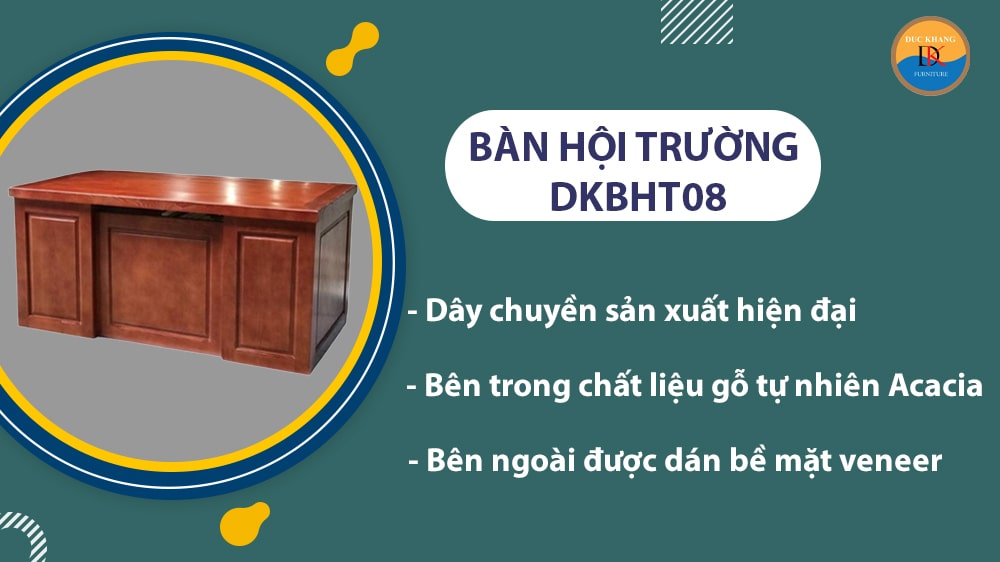 DKBHT08 | Bàn họp hội trường gỗ tự nhiên hiện đại