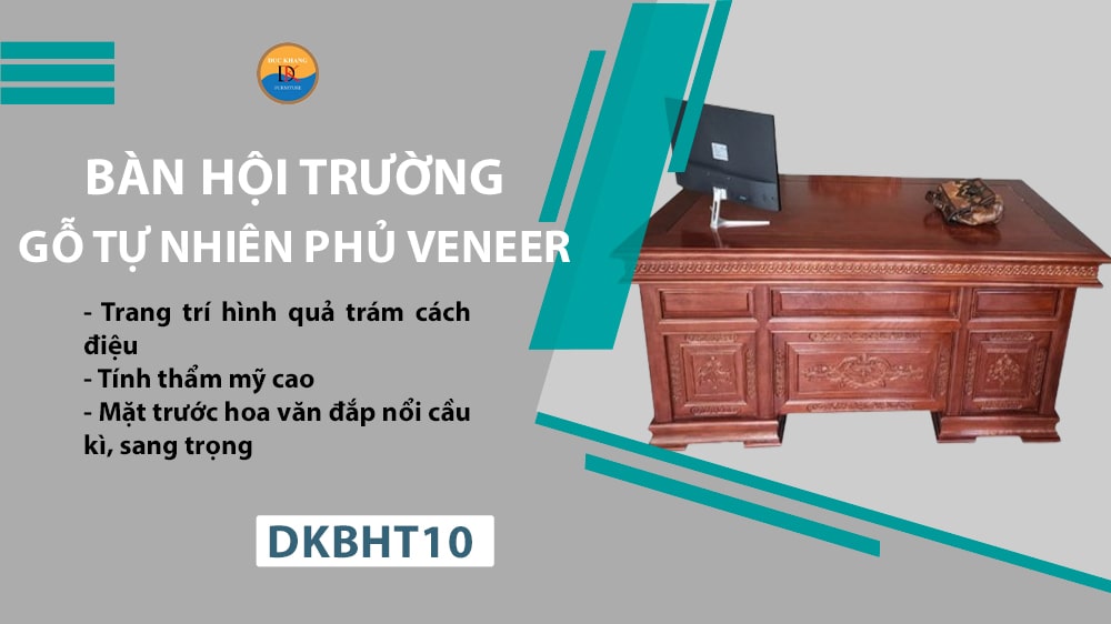 DKBHT10 | Bàn họp hội trường gỗ tự nhiên cao cấp Đức Khang