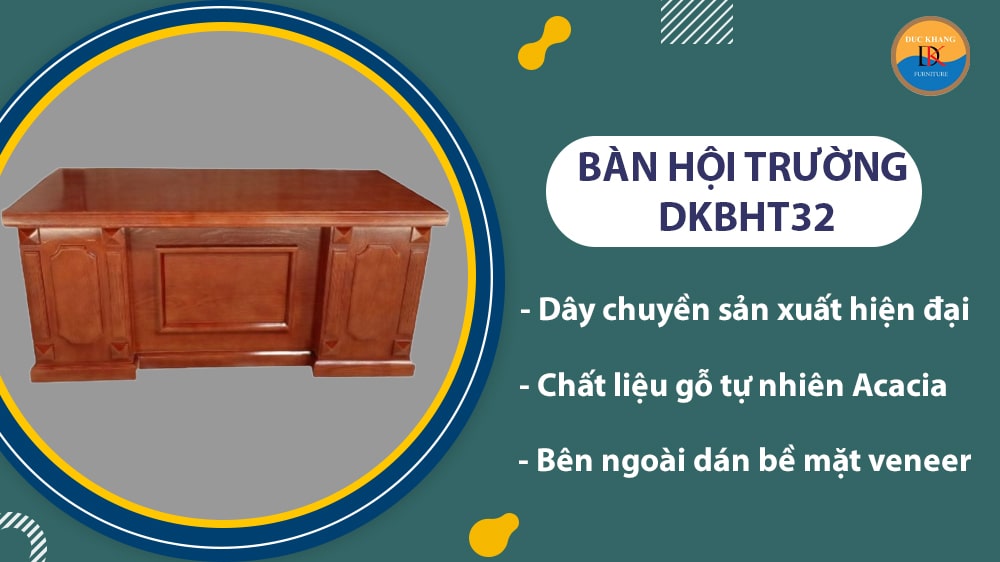 DKBHT32 | Bàn hội trường gỗ tự nhiên phủ Veneer hiện đại