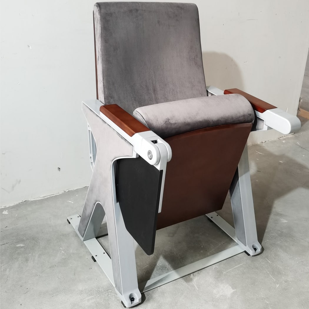 Ghế hội trường bọc nỉ xám, chân tĩnh kèm bàn viết - WH8016-3 Ghế hội trường bọc nỉ xám, chân tĩnh kèm bàn viết - WH8016-3