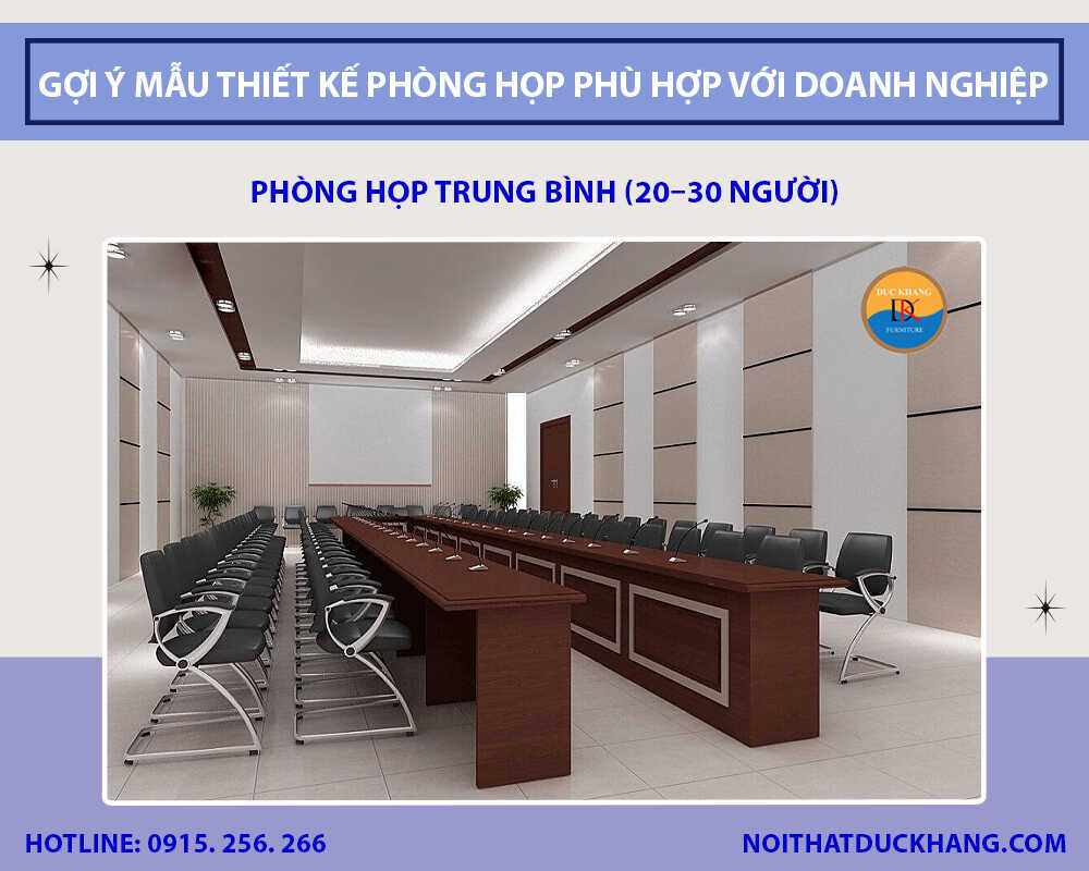 Phòng họp trung bình (20–30 người) với phong cách hiện đại