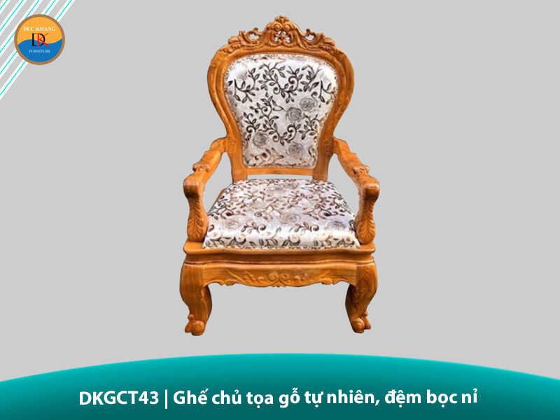 DKGCT43 | Ghế chủ tọa gỗ tự nhiên, đệm bọc nỉ