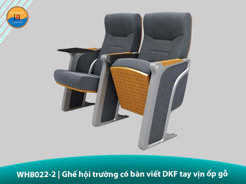 WH8022-2 | Ghế hội trường có bàn viết DKF tay vịn ốp gỗ cao cấp