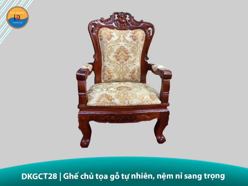 DKGCT28 | Ghế chủ tọa gỗ tự nhiên, nệm nỉ sang trọng