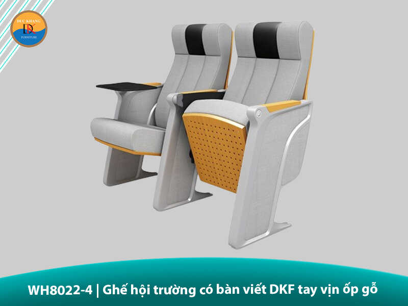 WH8022-4 | Ghế hội trường có bàn viết DKF tay vịn ốp gỗ cao cấp