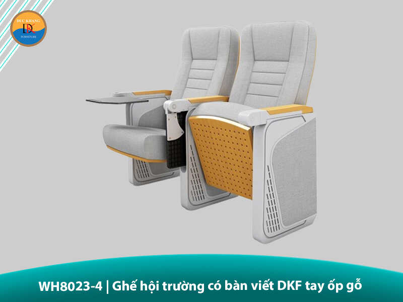 WH8023-4 | Ghế hội trường có bàn viết DKF tay ốp gỗ, chân tĩnh