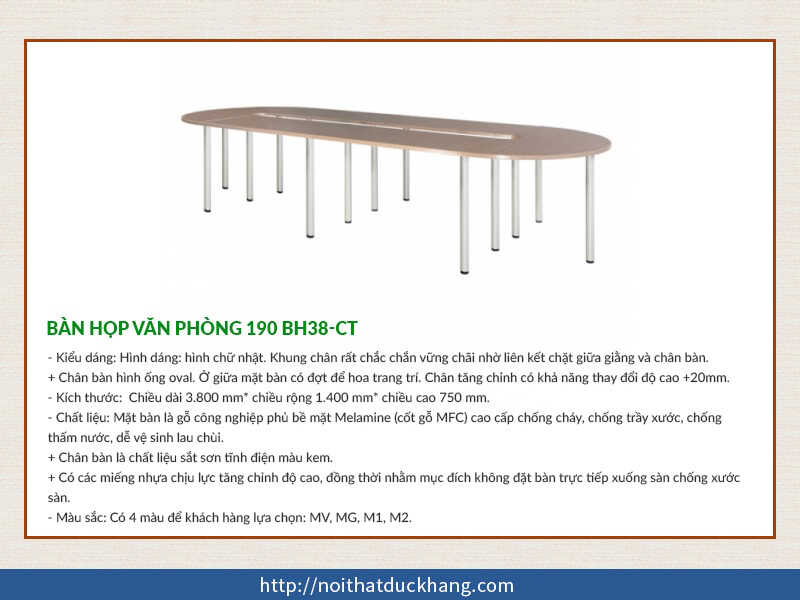 Bàn họp văn phòng 190 BCO24 cơ 6 chân chắc chắn phù hợp với không gian hiện đại, năng động ở các công ty trẻ