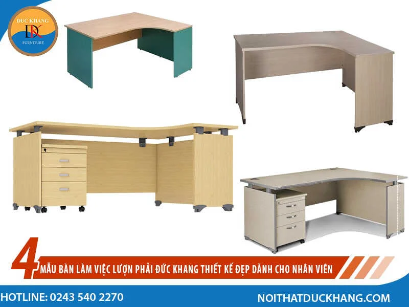 4 mẫu bàn làm việc lượn phải thiết kế đẹp dành cho nhân viên