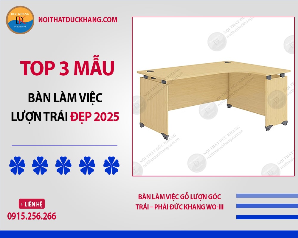 Bàn làm việc gỗ lượn góc trái - phải Đức Khang WO-III Bàn làm việc gỗ lượn góc trái - phải Đức Khang WO-III