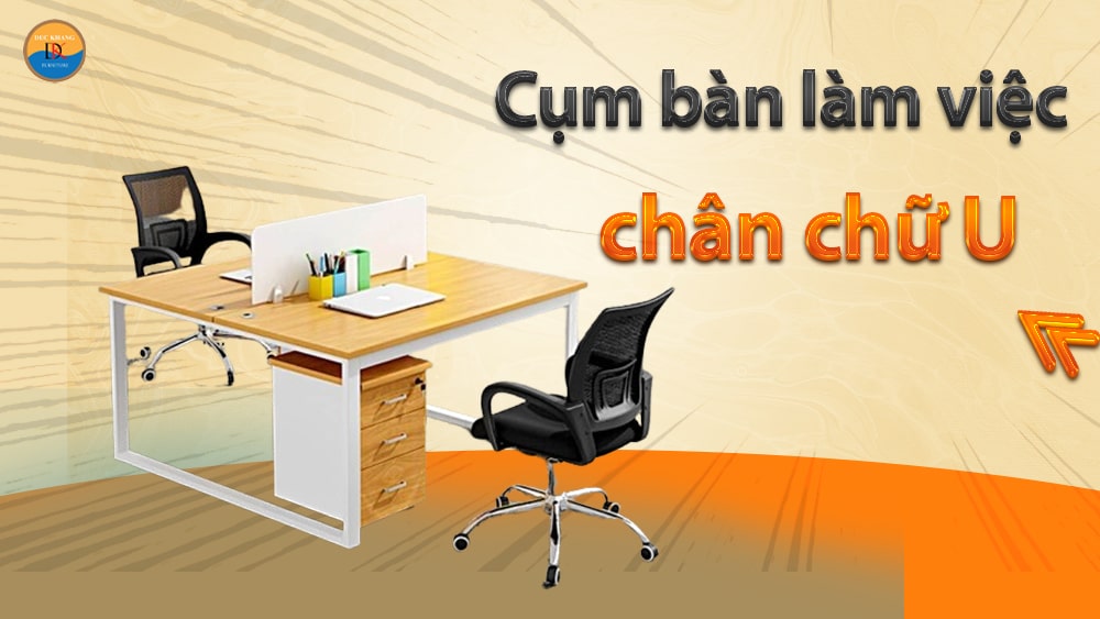 Cụm bàn làm việc chân sắt hình chữ U