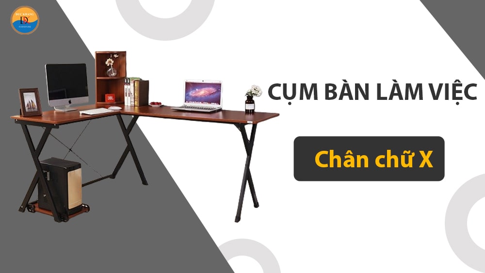 Cụm bàn làm việc chân sắt hình chữ X