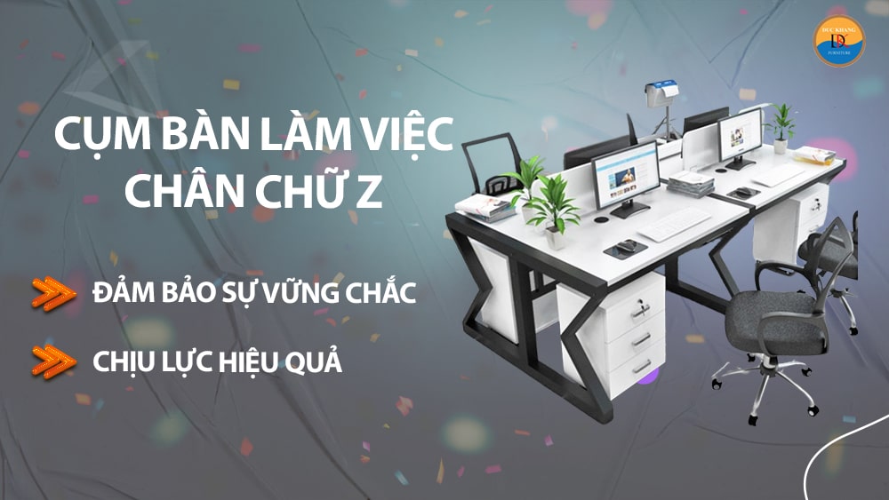 Cụm bàn làm việc chân sắt hình chữ Z