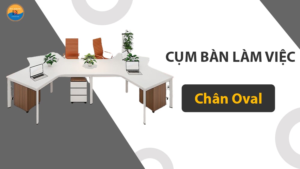 Cụm bàn làm việc chân sắt hình Oval