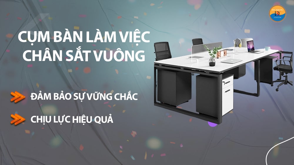 Cụm bàn làm việc chân sắt vuông