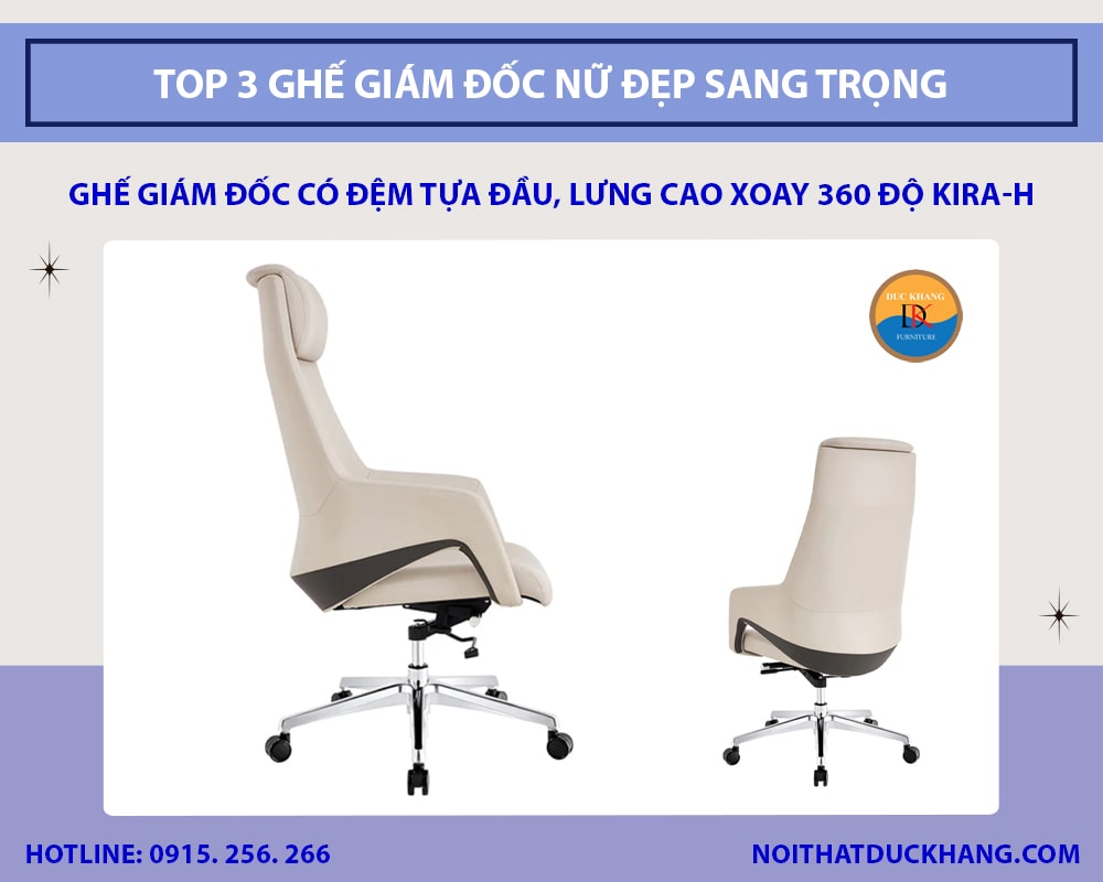 Ghế giám đốc có đệm tựa đầu, lưng cao xoay 360 độ KIRA-H Ghế giám đốc có đệm tựa đầu, lưng cao xoay 360 độ KIRA-H