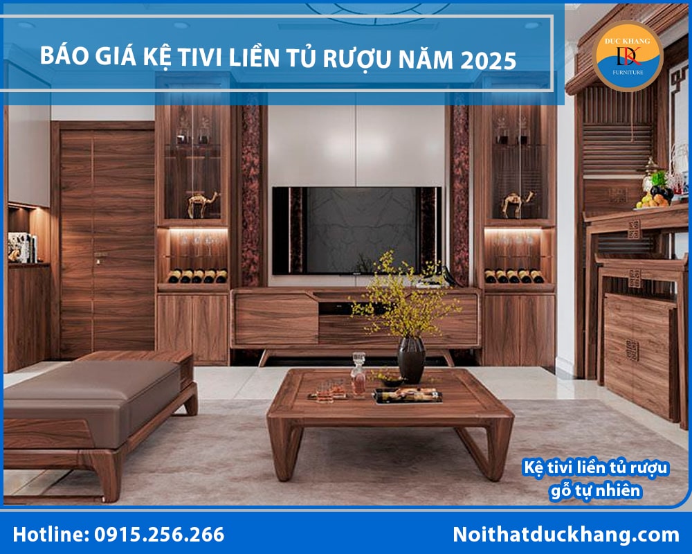 Kệ tivi liền tủ rượu gỗ tự nhiên