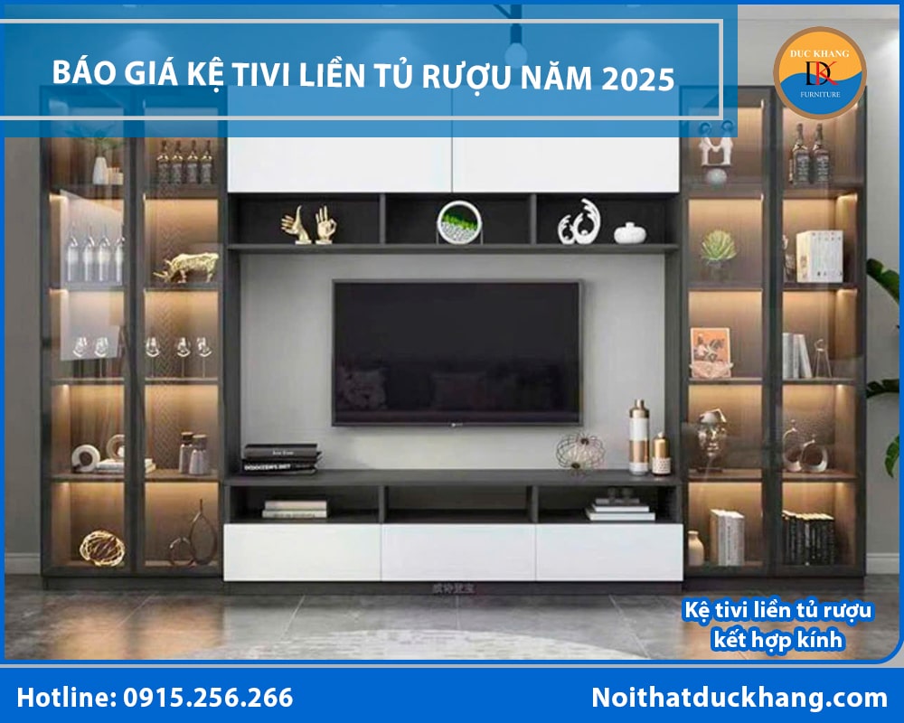 Kệ tivi liền tủ rượu kết hợp kính