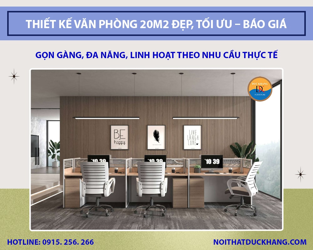 Thiết kế văn phòng 20m2 đẹp, tối ưu - Báo giá 2025 Thiết kế văn phòng 20m2 đẹp, tối ưu - Báo giá 2025