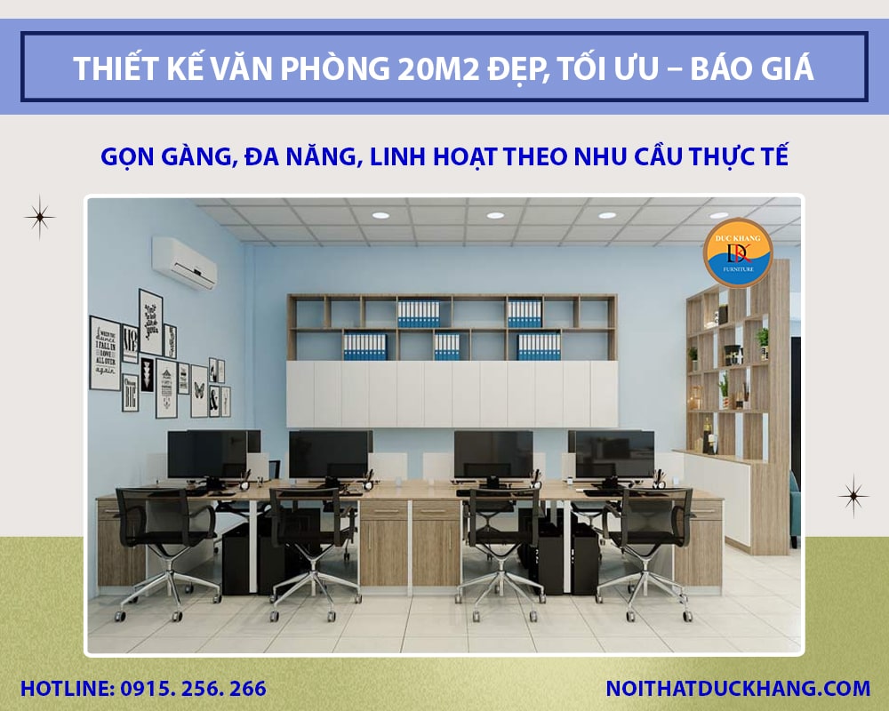 Thiết kế văn phòng 20m2 đẹp, tối ưu - Báo giá 2025 Thiết kế văn phòng 20m2 đẹp, tối ưu - Báo giá 2025