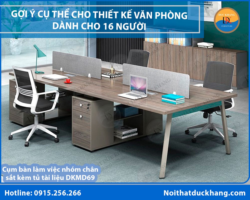 Cụm bàn làm việc nhóm chân sắt kèm tủ tài liệu Đức Khang DKMD69