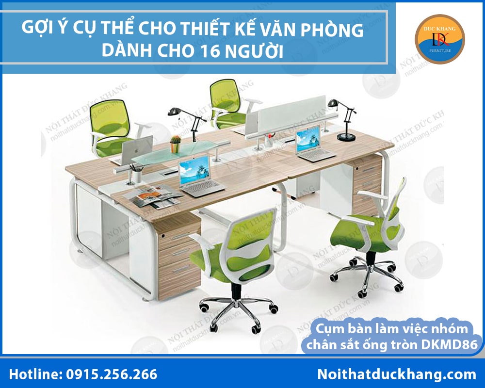 Cụm bàn làm việc nhóm chân sắt ống tròn Đức Khang DKMD86