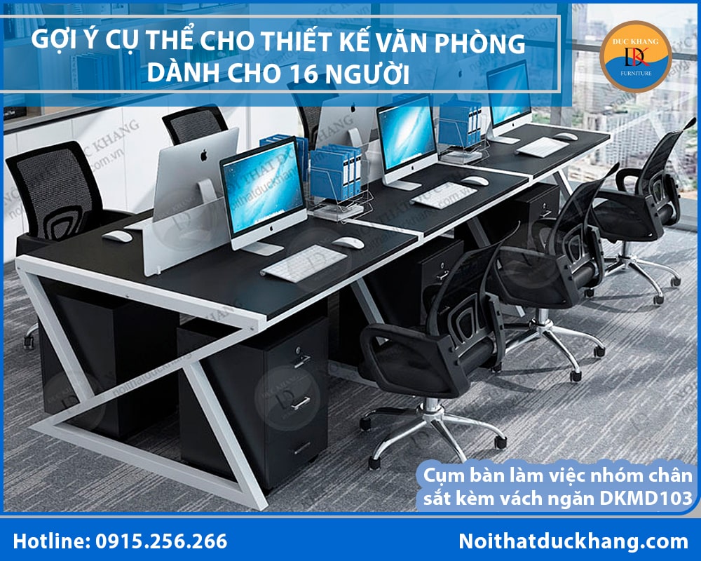 Cụm bàn làm việc nhóm chân sắt kèm vách ngăn Đức Khang DKMD103