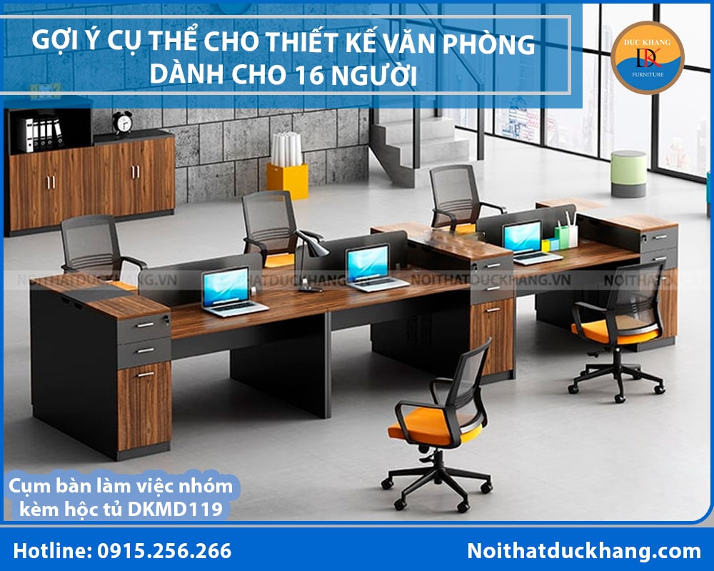 Cụm bàn làm việc nhóm kèm hộc tủ Đức Khang DKMD119