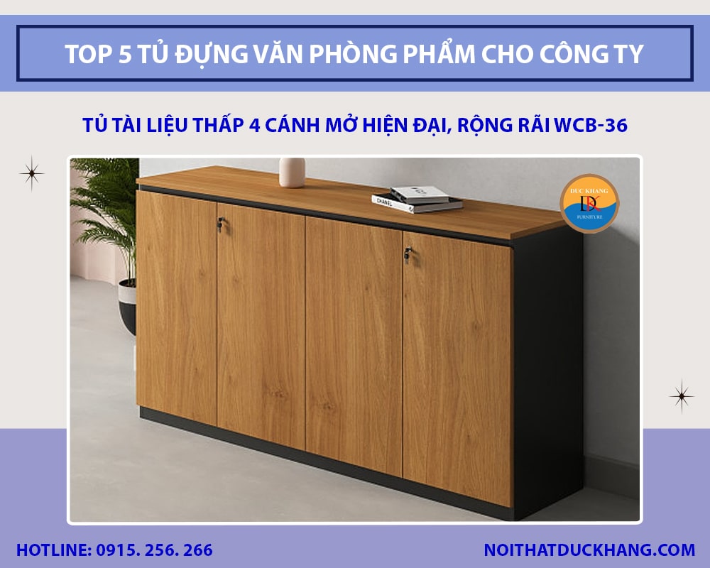 Tủ tài liệu thấp 4 cánh mở hiện đại, rộng rãi WCB-36