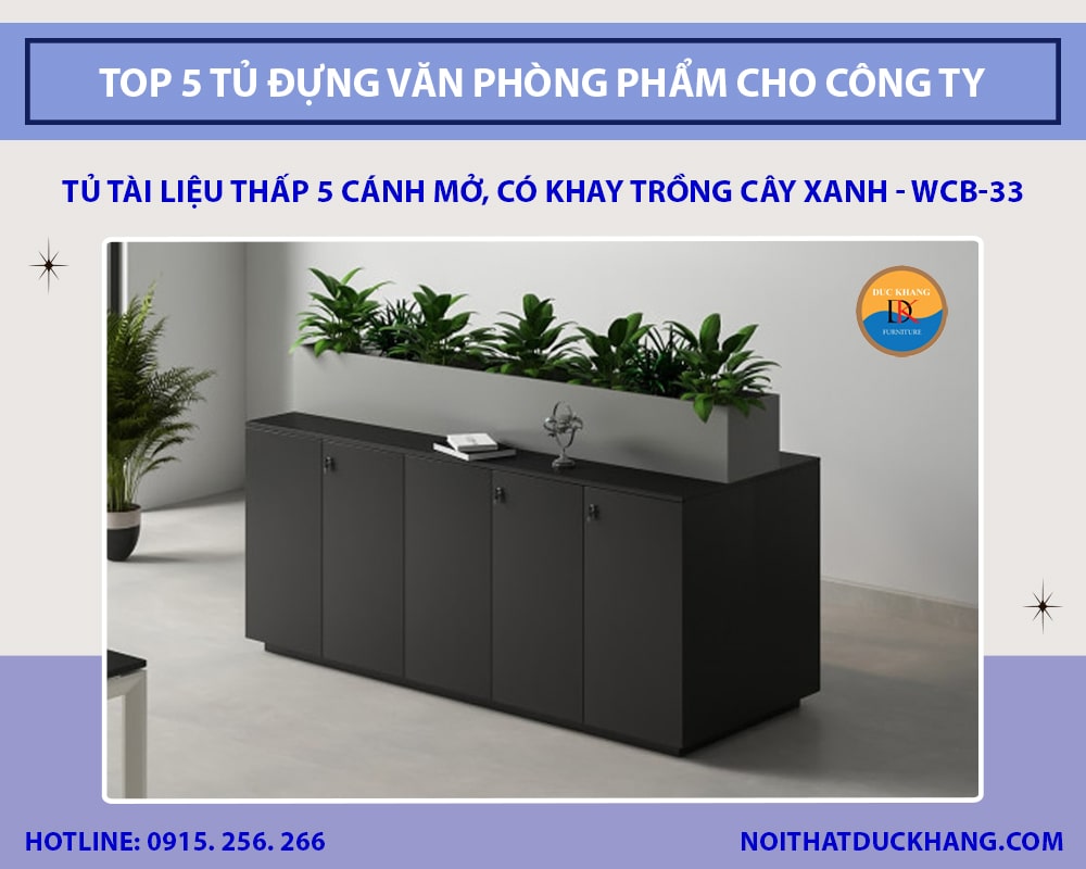 Tủ tài liệu thấp 5 cánh mở, có khay trồng cây xanh WCB-33