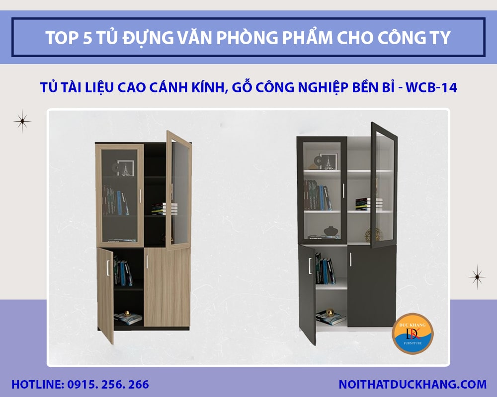 Tủ tài liệu cao cánh kính, gỗ công nghiệp bền bỉ WCB-14