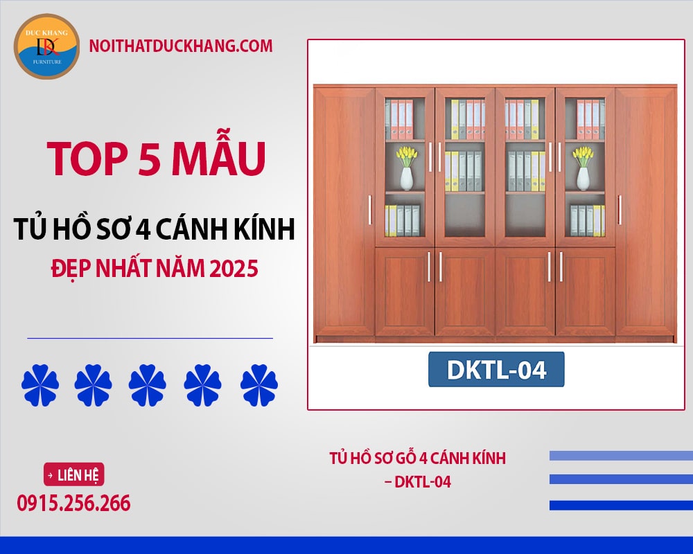 Tủ hồ sơ gỗ 4 cánh kính - DKTL-04