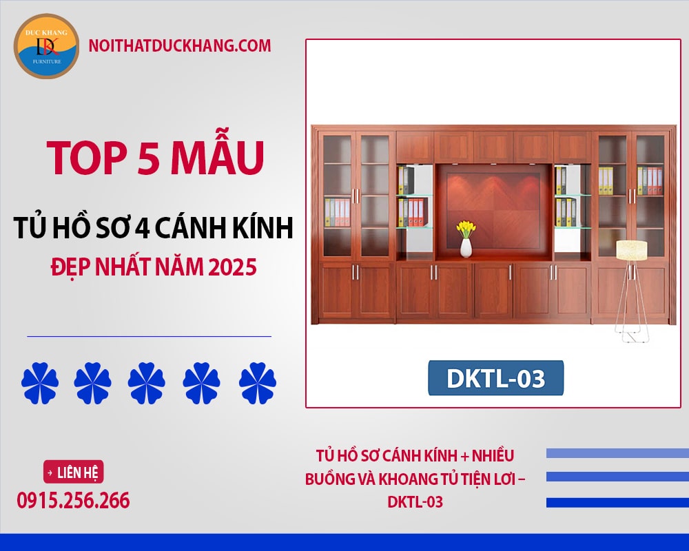 Tủ hồ sơ cánh kính + nhiều buồng và khoang tủ tiện lơi - DKTL-03