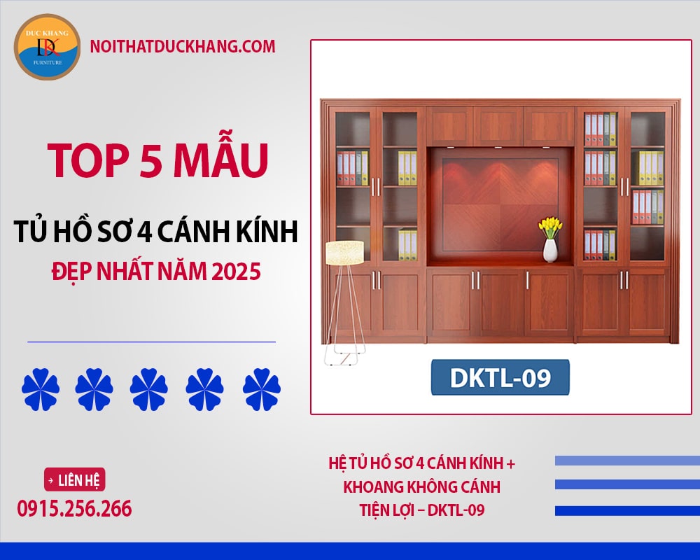 Hệ tủ hồ sơ 4 cánh kính + khoang không cánh tiện lợi - DKTL-09