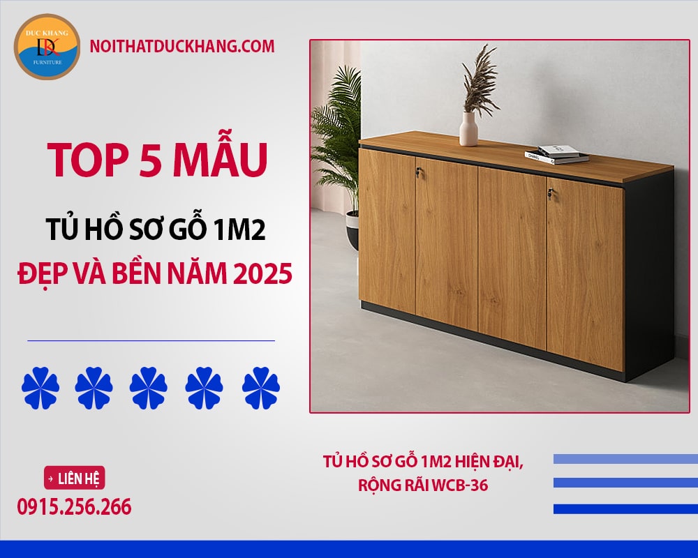 Tủ hồ sơ gỗ 1m2 hiện đại, rộng rãi WCB-36