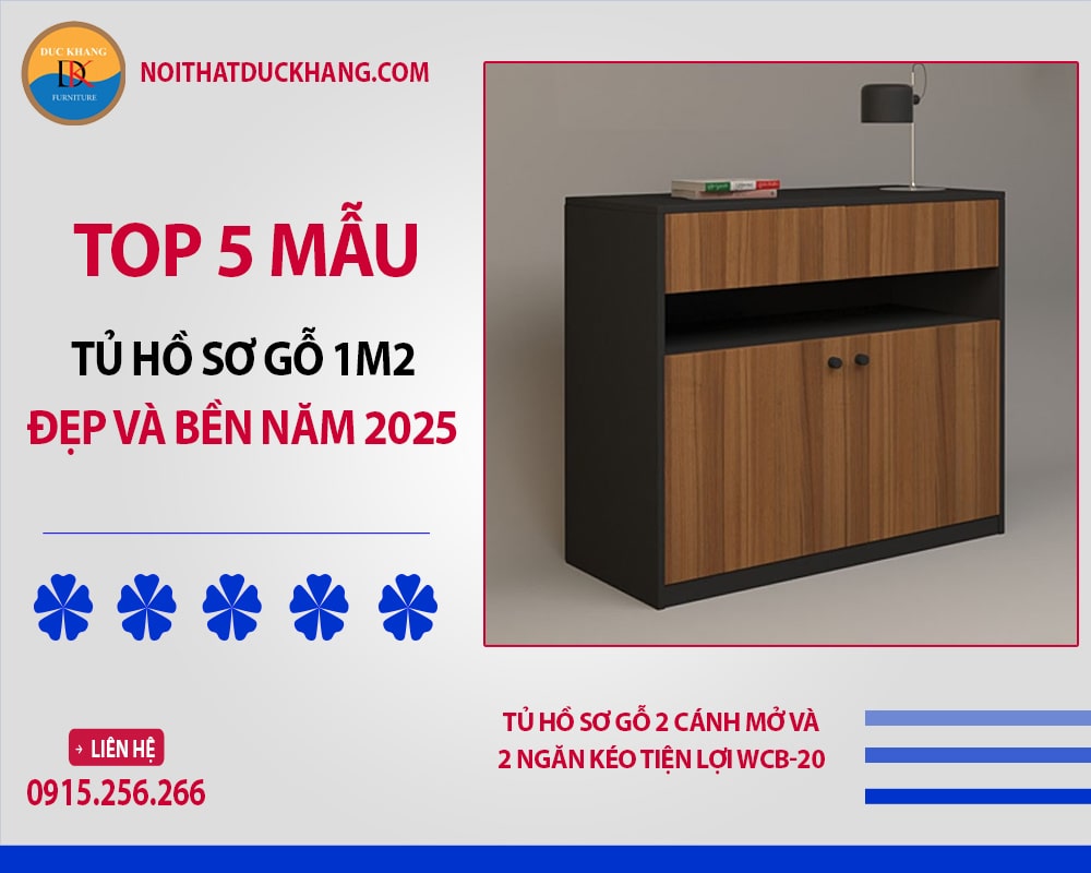 Tủ hồ sơ gỗ 2 cánh mở và 2 ngăn kéo tiện lợi WCB-20