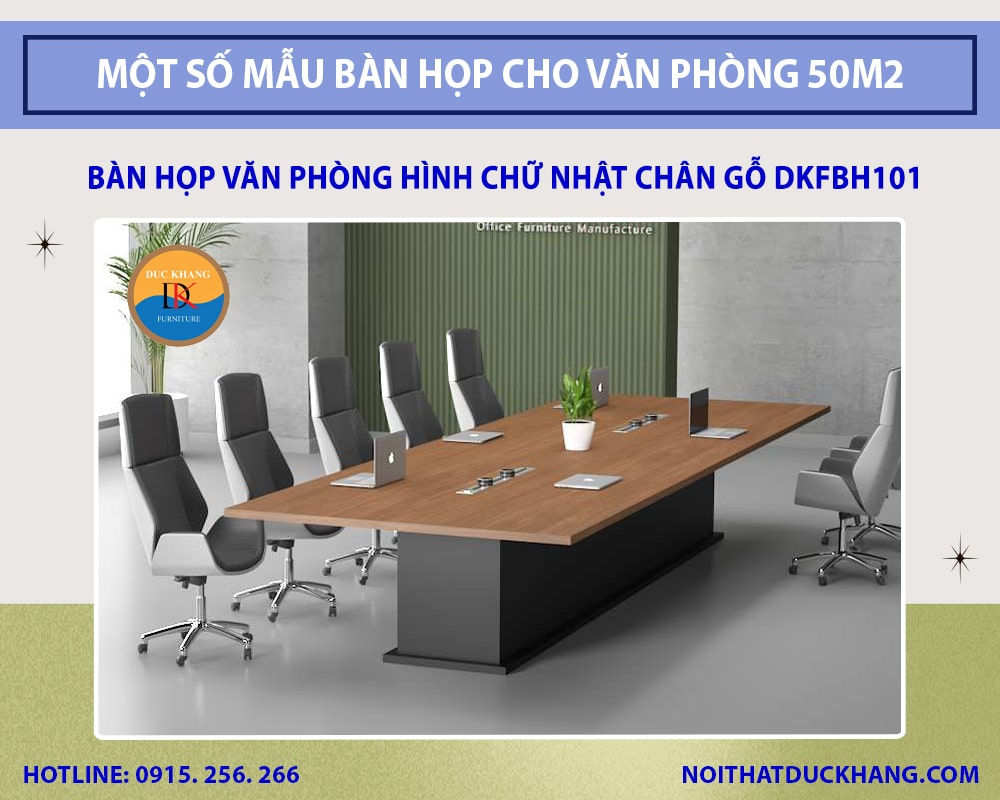 Bàn họp văn phòng hình chữ nhật chân gỗ Đức Khang DKFBH101 Bàn họp văn phòng hình chữ nhật chân gỗ Đức Khang DKFBH101