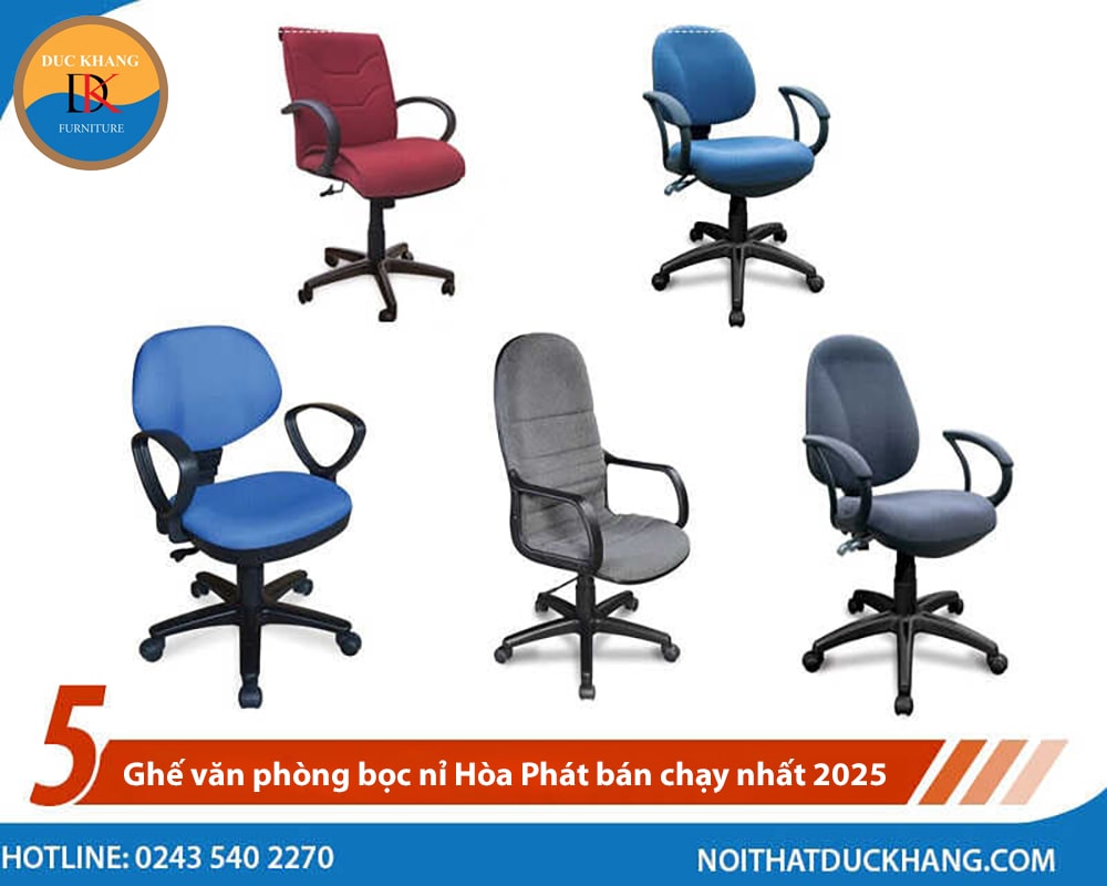 Top 5 ghế văn phòng bọc nỉ Hòa Phát bán chạy nhất 2025