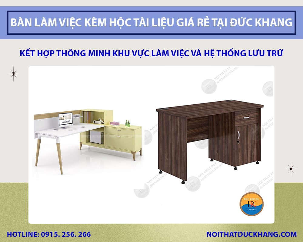 Top +5 bàn làm việc kèm hộc tài liệu giá rẻ tại Đức Khang