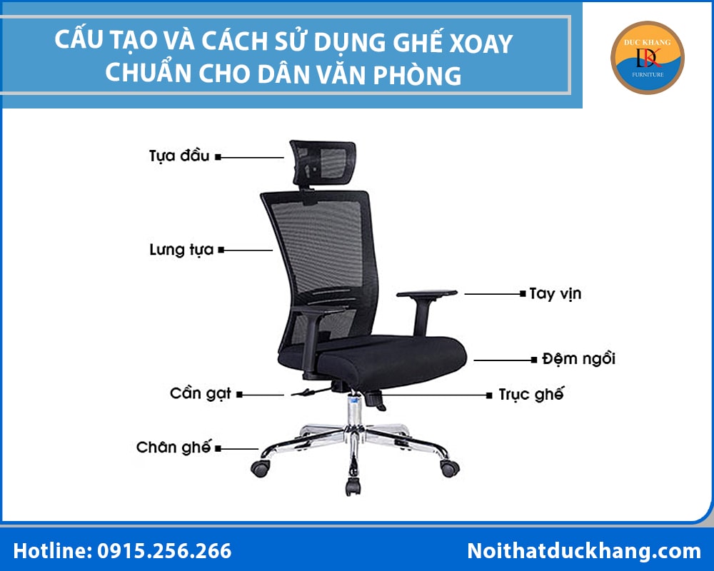 Cấu tạo và cách sử dụng ghế xoay chuẩn cho dân văn phòng Cấu tạo và cách sử dụng ghế xoay chuẩn cho dân văn phòng