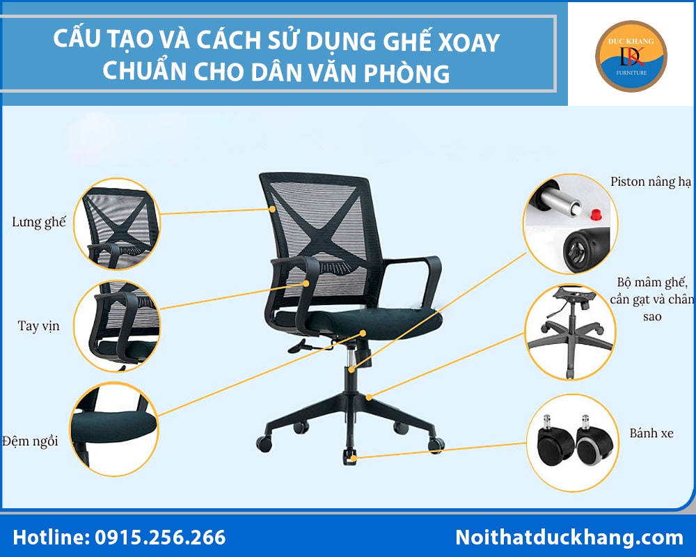 Cấu tạo và cách sử dụng ghế xoay chuẩn cho dân văn phòng