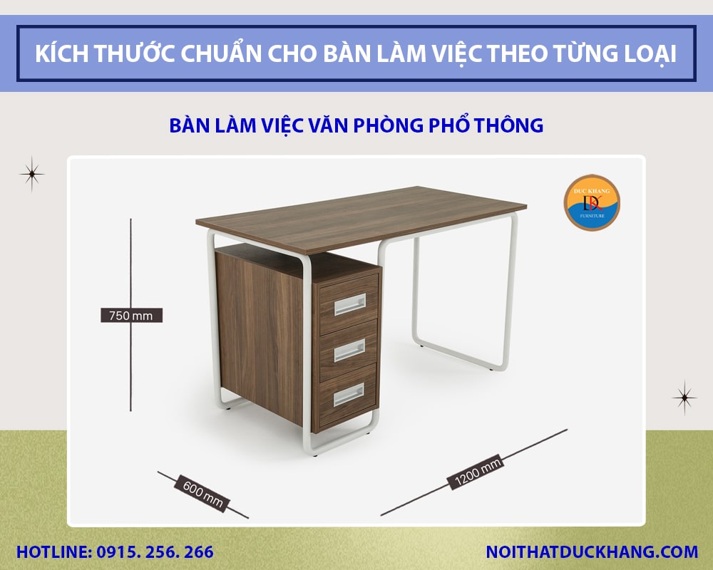 Kích thước chuẩn cho bàn làm việc theo từng loại - Bàn làm việc văn phòng phổ thông Kích thước chuẩn cho bàn làm việc theo từng loại - Bàn làm việc văn phòng phổ thông
