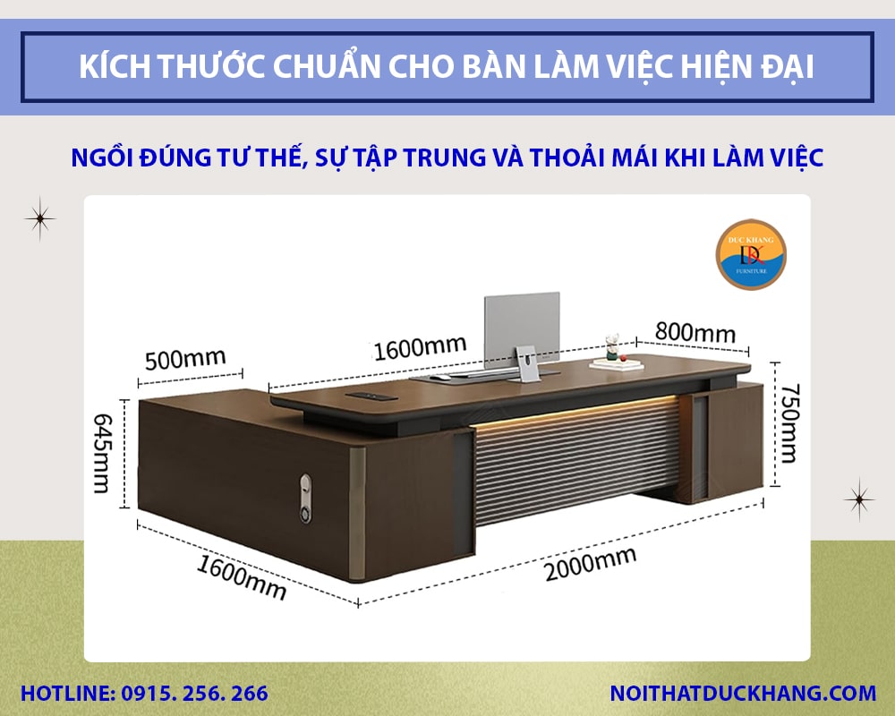Kích thước chuẩn cho bàn làm việc hiện đại mới nhất 2025