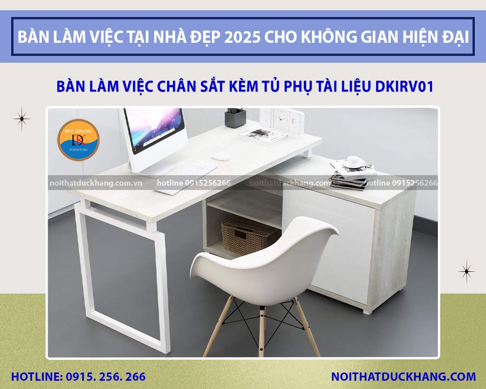 Bàn làm việc chân sắt kèm tủ phụ tài liệu DKIRV01 Bàn làm việc chân sắt kèm tủ phụ tài liệu DKIRV01