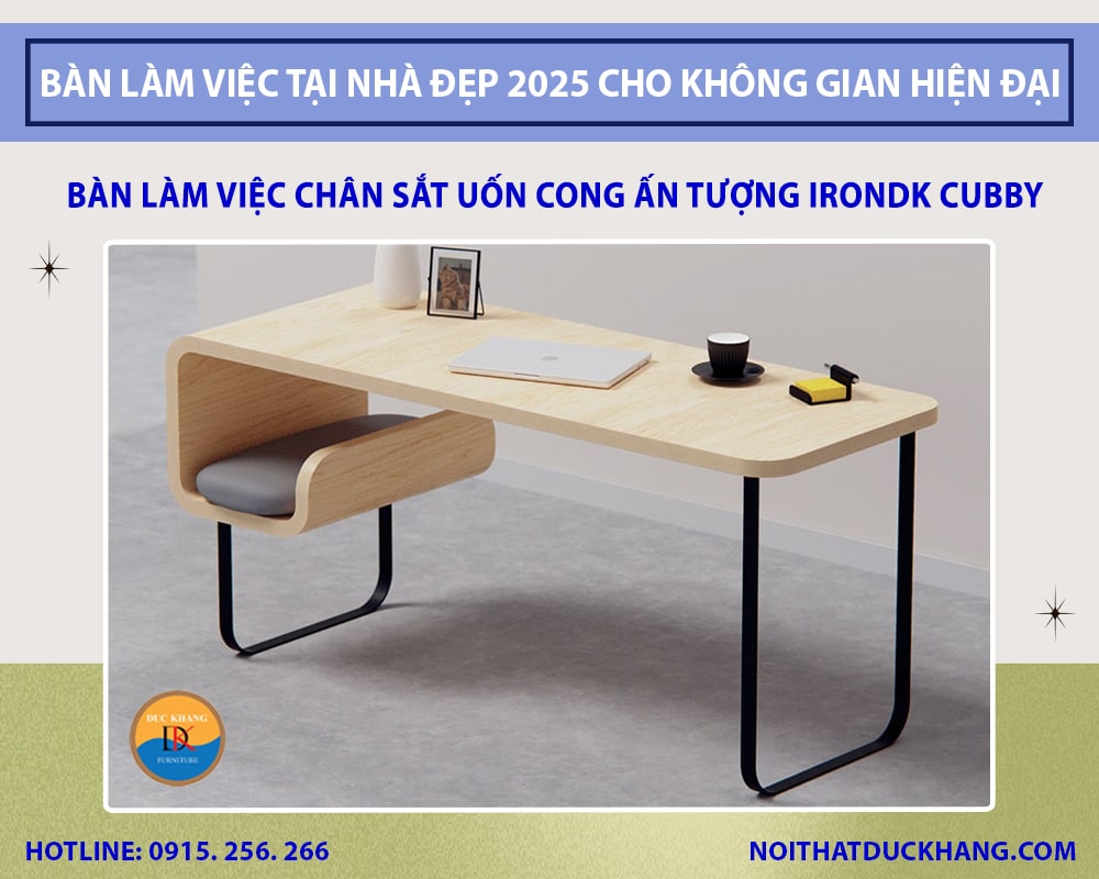 Bàn làm việc chân sắt uốn cong, mặt bàn tạo hình ấn tượng IronDK Cubby Bàn làm việc chân sắt uốn cong, mặt bàn tạo hình ấn tượng IronDK Cubby