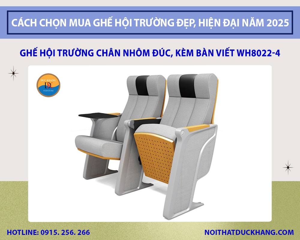 Ghế hội trường nhập khẩu chân nhôm đúc, kèm bàn viết WH8022-4 Ghế hội trường nhập khẩu chân nhôm đúc, kèm bàn viết WH8022-4