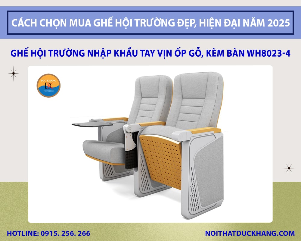 Ghế hội trường nhập khẩu tay vịn ốp gỗ, kèm bàn WH8023-4 Ghế hội trường nhập khẩu tay vịn ốp gỗ, kèm bàn WH8023-4