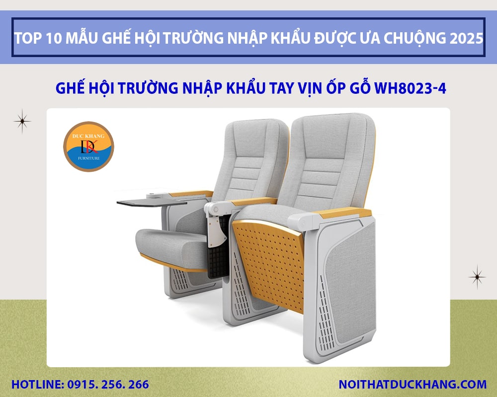 Ghế hội trường nhập khẩu tay vịn ốp gỗ WH8023-4